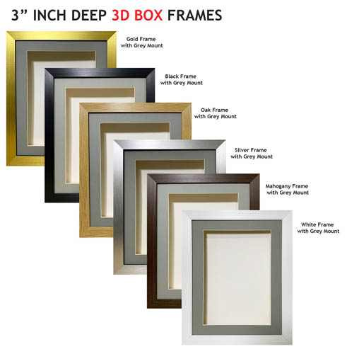 3 inch Deep Shadow 3D Box Picture Frame - Grey Mount