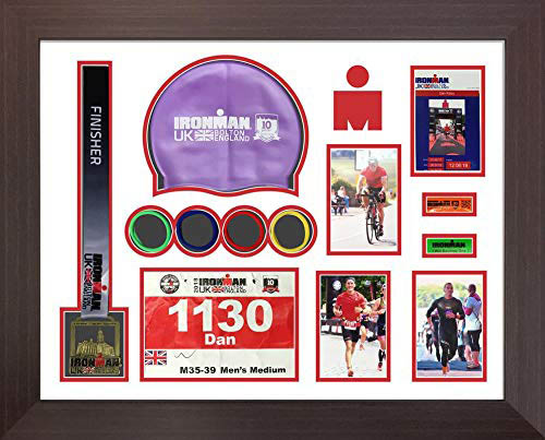 Ironman Bolton 2019 triathlon marathon, running medal swimming caps display frame