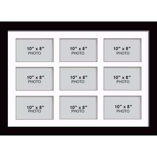 Large Multi Picture Photo Aperture Frame 10” x 8” size with 9 openings