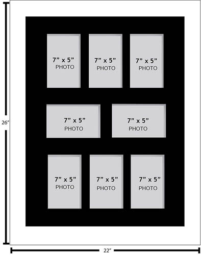 Large Multi Picture Photo Aperture Frame 7” x 5” size with 8 openings