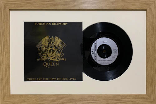 12 Inch Single Vinyl LP Record Frame with Album Cover (Merged) | Ivory Mount - Oak Frame