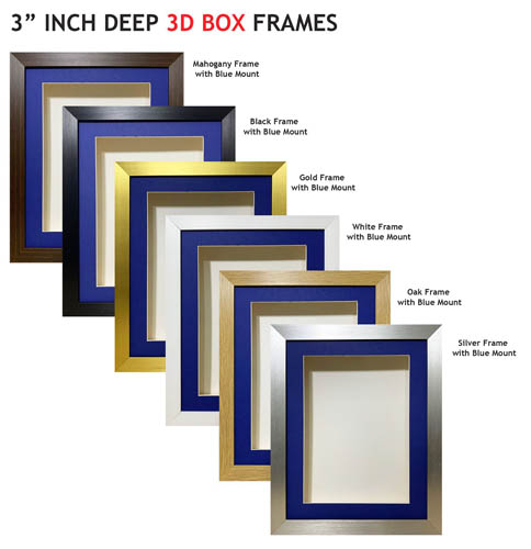 3 inch Deep Shadow 3D Box Picture Frame - Blue Mount