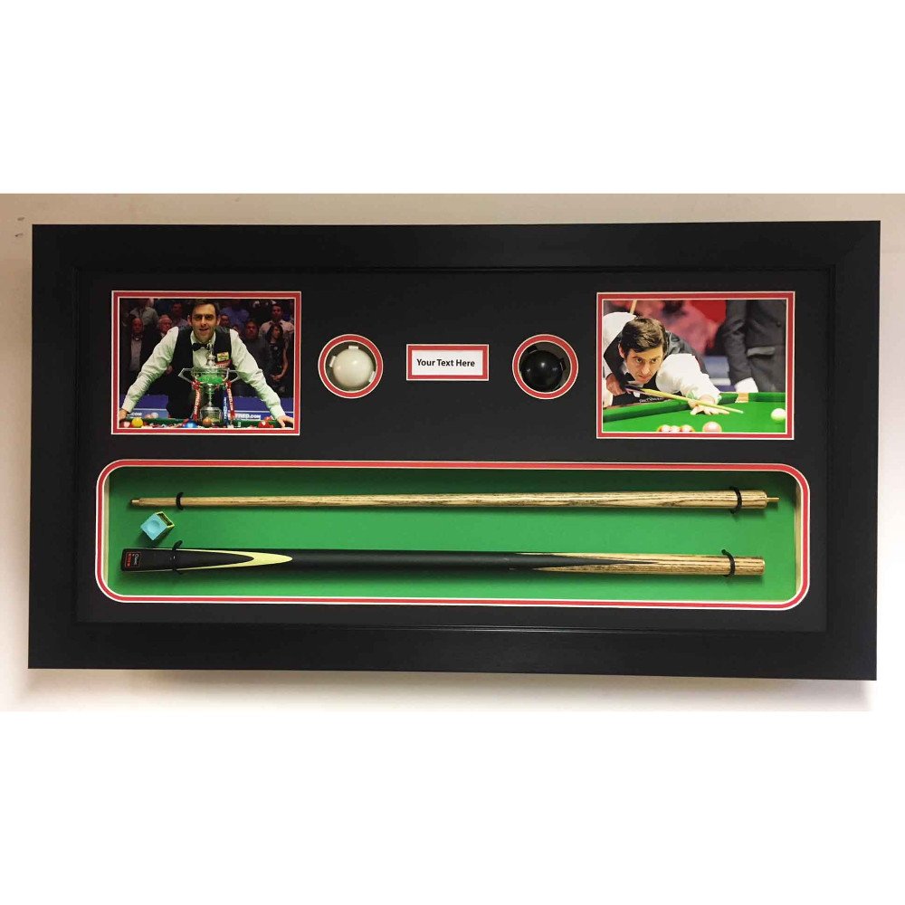 Snooker Memorabilia 3D Display Box Frame, For Snooker Cue, 2x Balls, Chalk, Signed Photo And Title