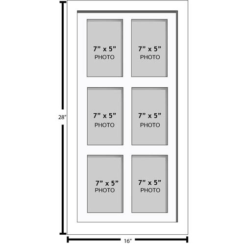 Large Multi Picture Photo Aperture Frame 7”x 5” size with 6 openings portrait