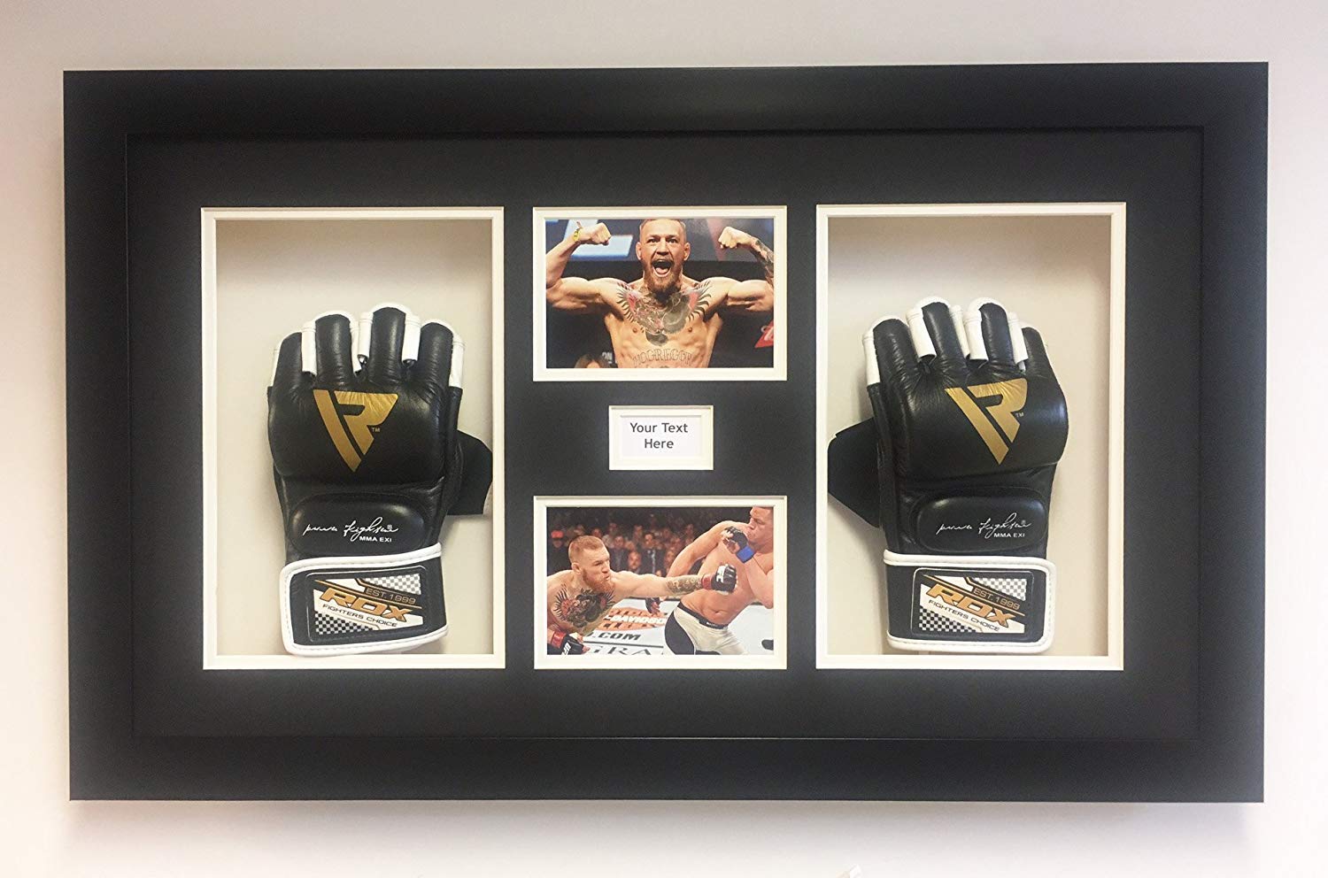 FRAME TO DISPLAY 2X UFC MMA GLOVE ALSO TITLE AND PHOTO