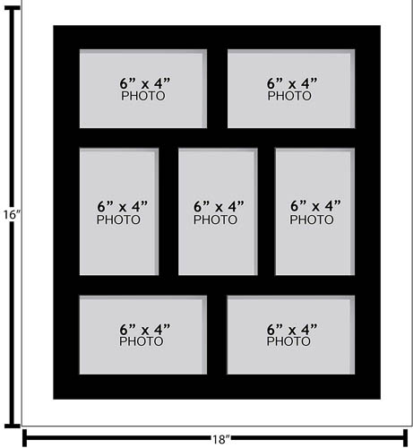 Large Multi Picture Photo Aperture Frame, 6” x 4” size with 7 openings