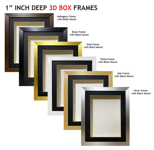 1 inch Deep Shadow 3D Box Picture Frame - Black Mount