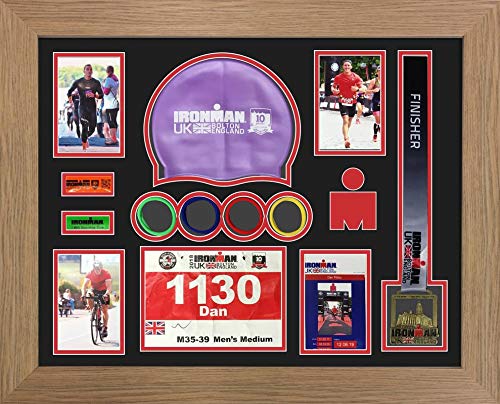 Ironman Bolton 2019 triathlon marathon, running medal swimming caps display frame