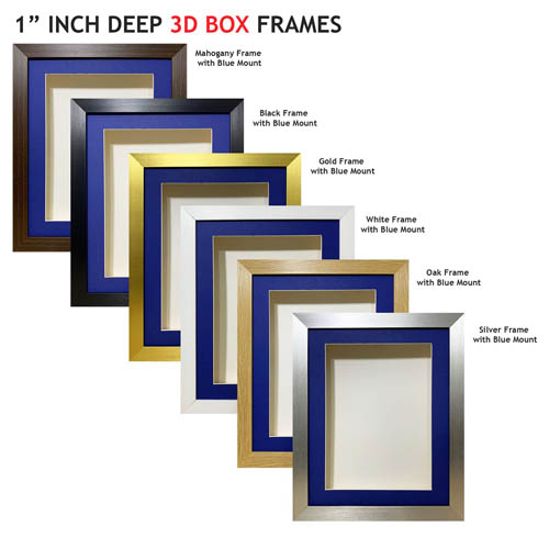 1 inch Deep Shadow 3D Box Picture Frame - Blue Mount