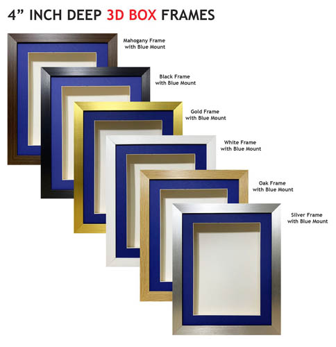 4 inch Deep Shadow 3D Box Picture Frame - Blue Mount