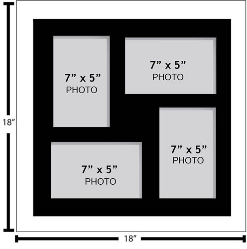 Large Multi Picture Photo Aperture Frame, 7” x 5” size with 4 openings