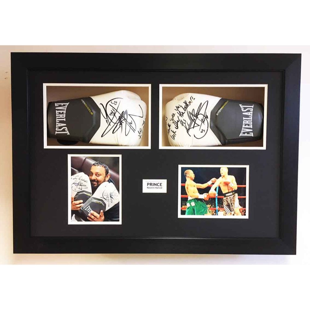 Boxing Glove Display Case 3D Frame For 2x Signed Boxing Gloves with photo and title