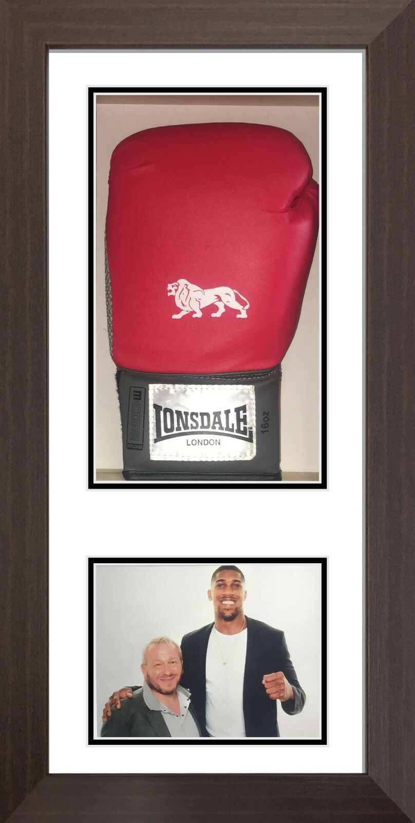 Signed boxing glove display case with photo