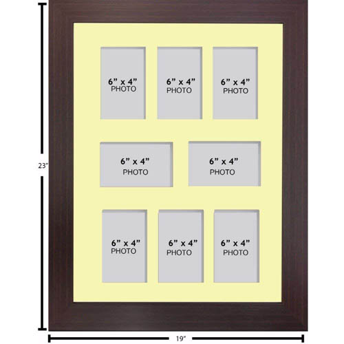 Large Multi Picture Photo Aperture Frame, 6” x 4” size with 8 openings