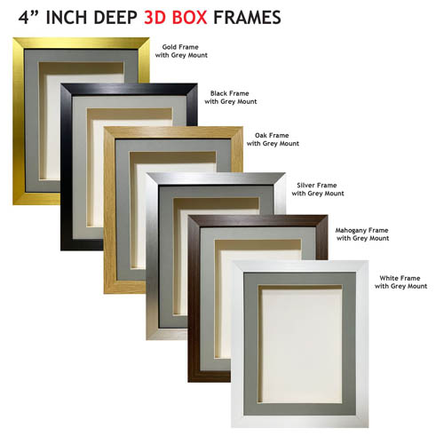 4 inch Deep Shadow 3D Box Picture Frame - Grey Mount