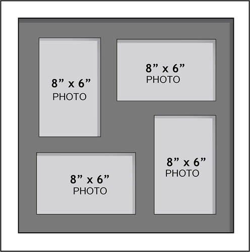 Large Multi Picture Photo Aperture Frame, 8” x 6” size with 4 openings