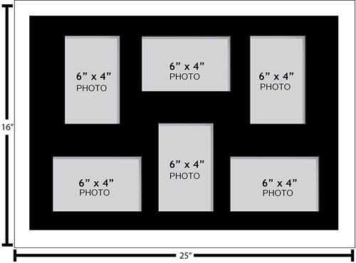 Large Multi Picture Photo Aperture Frame 6” x 4” size with 6 openings