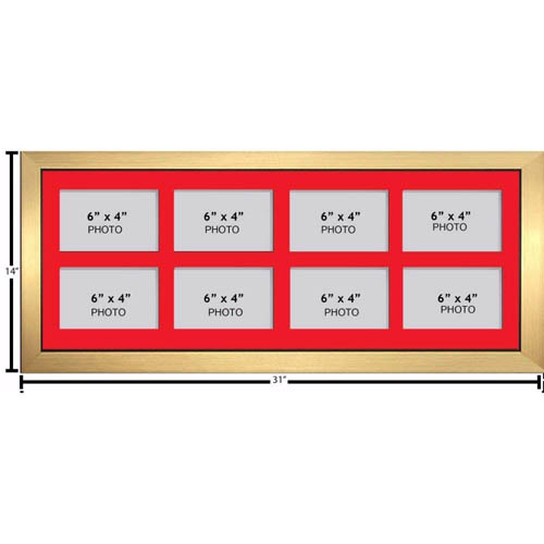 Large Multi Picture Photo Aperture Frame, 6” x 4” size with 8 openings landscape