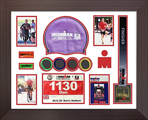 Ironman Bolton 2019 triathlon marathon, running medal swimming caps display frame