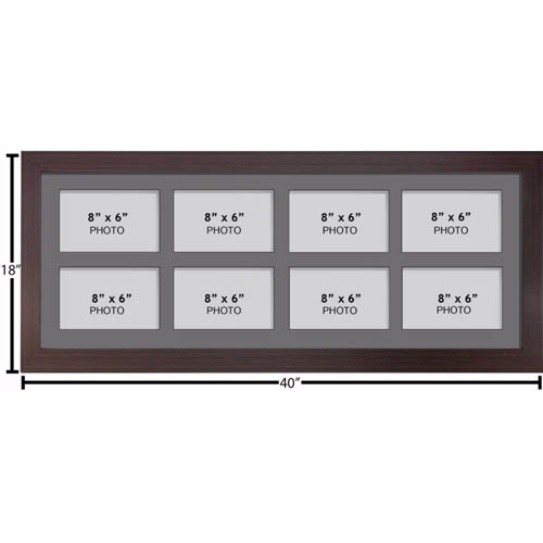 Large Multi Picture Photo Aperture Frame, 8” x 6” size with 8 openings landscape