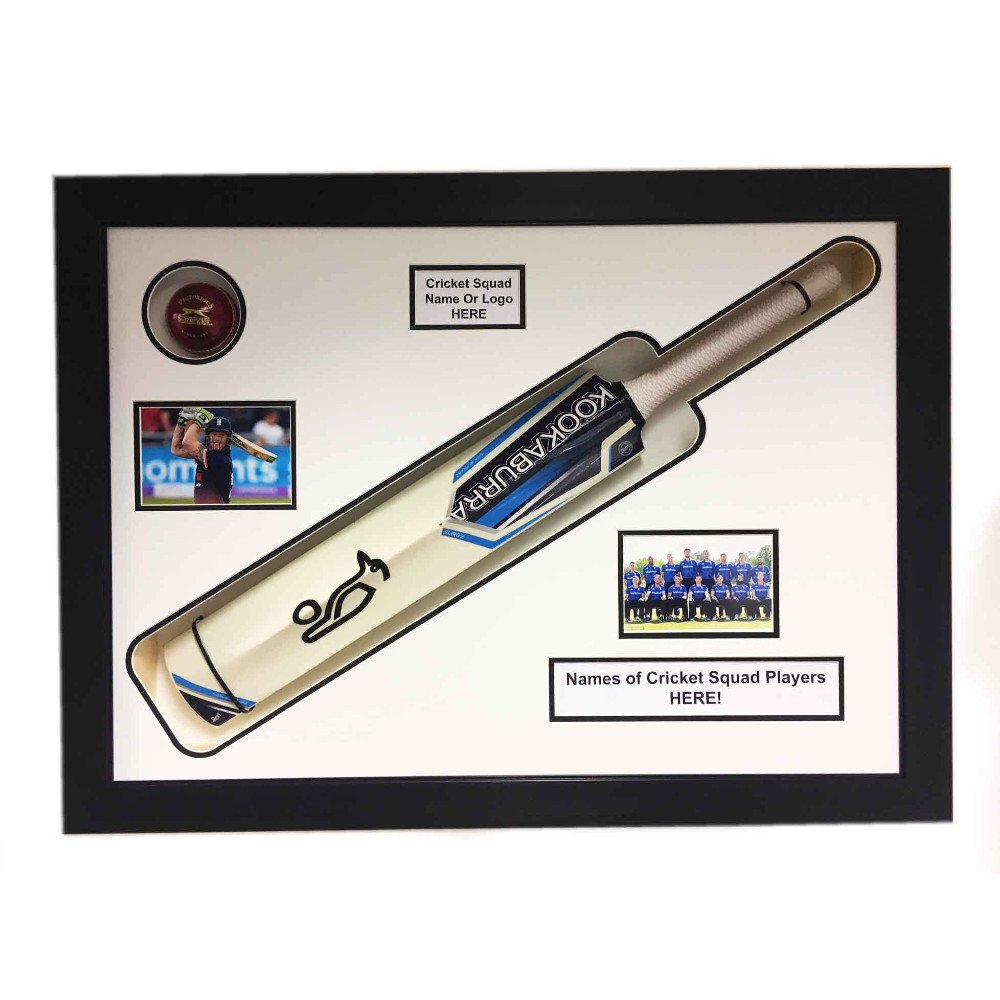 Signed Cricket Bat and Ball With Team Photo Memorabilia 3D DIY Display Frame for All International Cricket Teams