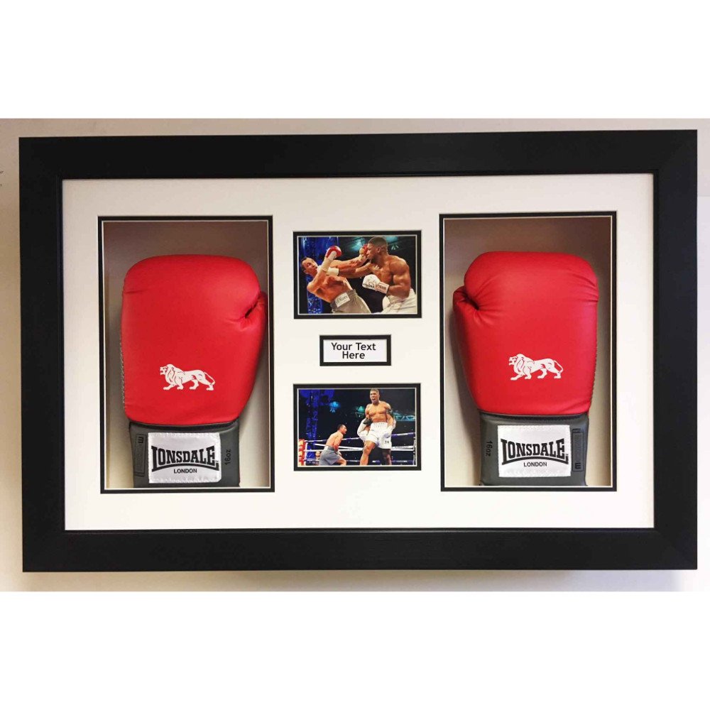 3D Box Frame Boxing Gloves Display Case For Anthony Joshua 2x Signed Gloves With Title and 2x Photos