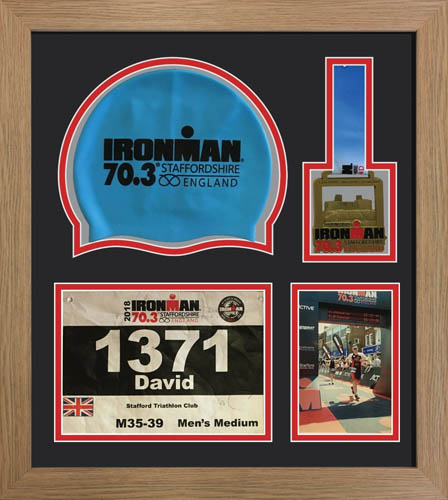 Ironman Staffordshire 70.3 triathlon running Number and Swimming cap Display Frame