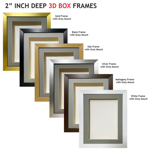 2 inch Deep Shadow 3D Box Picture Frame - Grey Mount