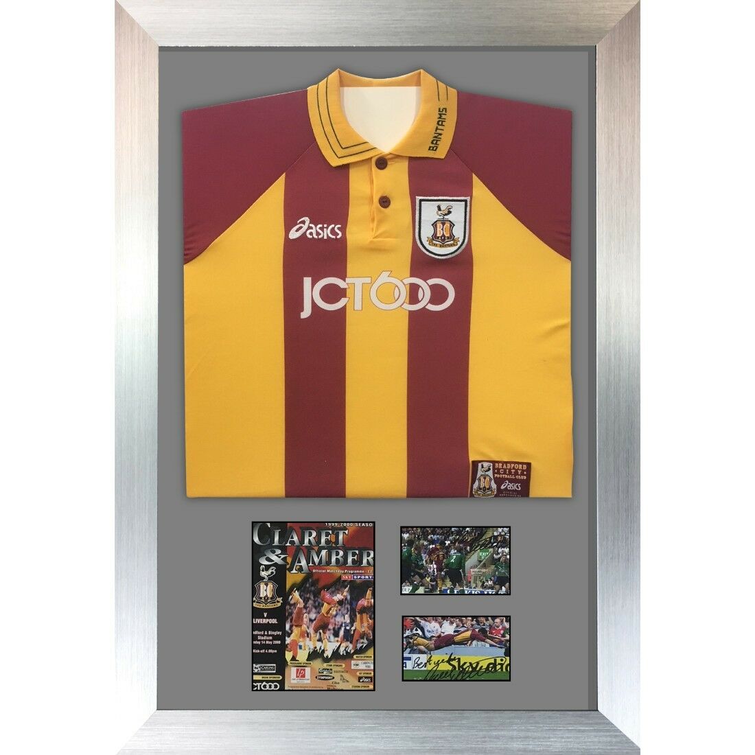 Football Shirt Frame with Program and 1 x 6” x 4” photo and ticket Black Mount 