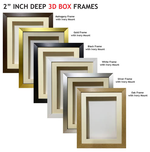 4 x 4 3D Box Frame Photo Picture Deep Display  & 2 x 2 Mount Black/Grey 