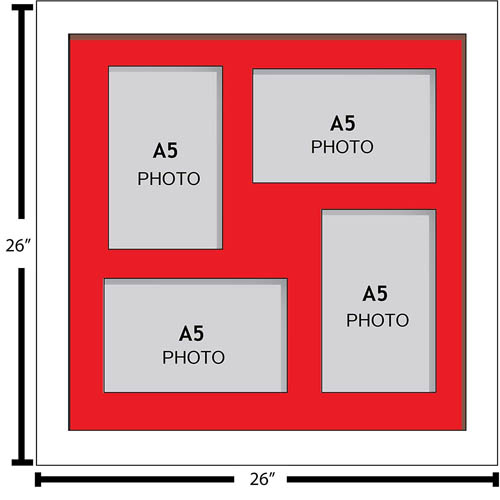 Large Multi Picture Photo Aperture Frame, A5 size with 4 openings