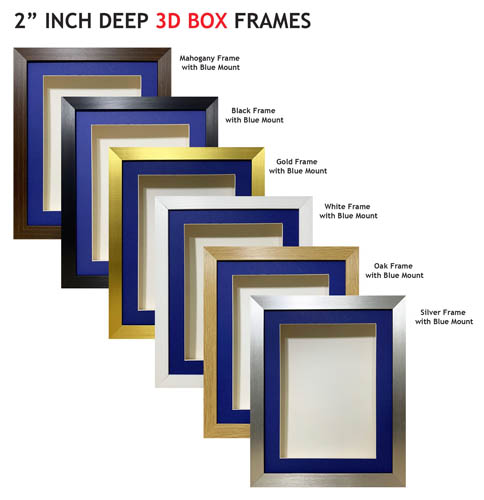 2 inch Deep Shadow 3D Box Picture Frame - Blue Mount