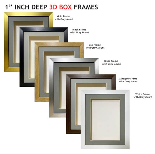 1 inch Deep Shadow 3D Box Picture Frame - Grey Mount