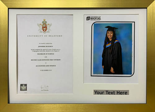 Graduation Picture Photo Frame 10" x 8" Photograp A4 Certificate 30mm Moulding, White Mount - Gold Frame