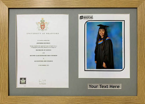 Graduation Picture Photo Frame 10" x 8" Photograp A4 Certificate 20mm Moulding, Grey Mount - Oak Frame