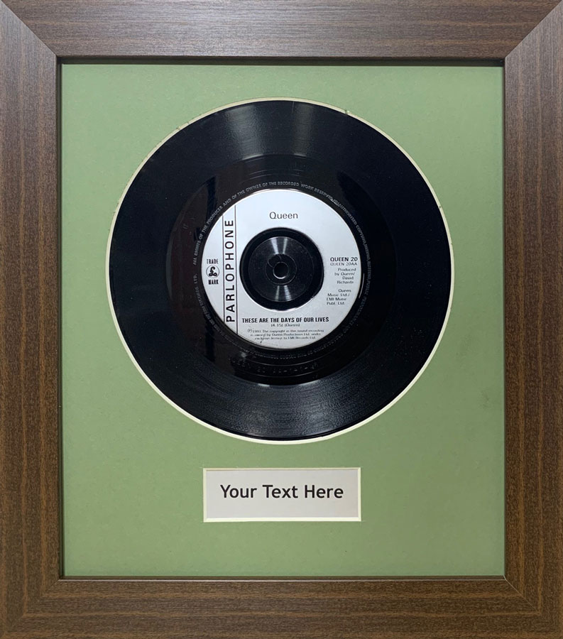 10 Inch Single Vinyl LP Record Frame with Title | Green Mount - Mahogany Frame