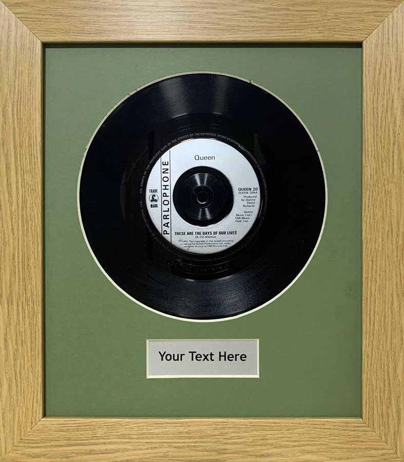 7 Inch Single Vinyl LP Record Frame with Title | Green Mount - Oak Frame