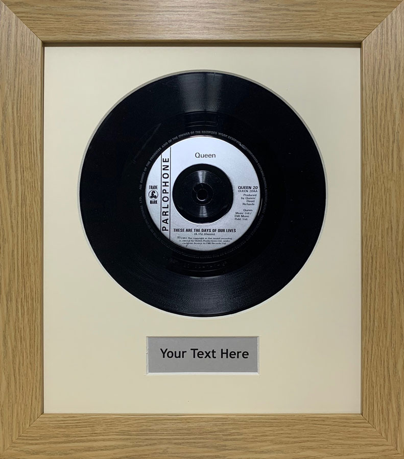 7 Inch Single Vinyl LP Record Frame with Title | Ivory Mount - Oak Frame